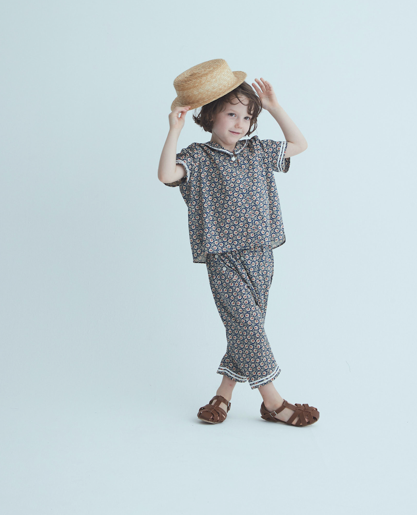 sailor long pants : flower red, flower navy