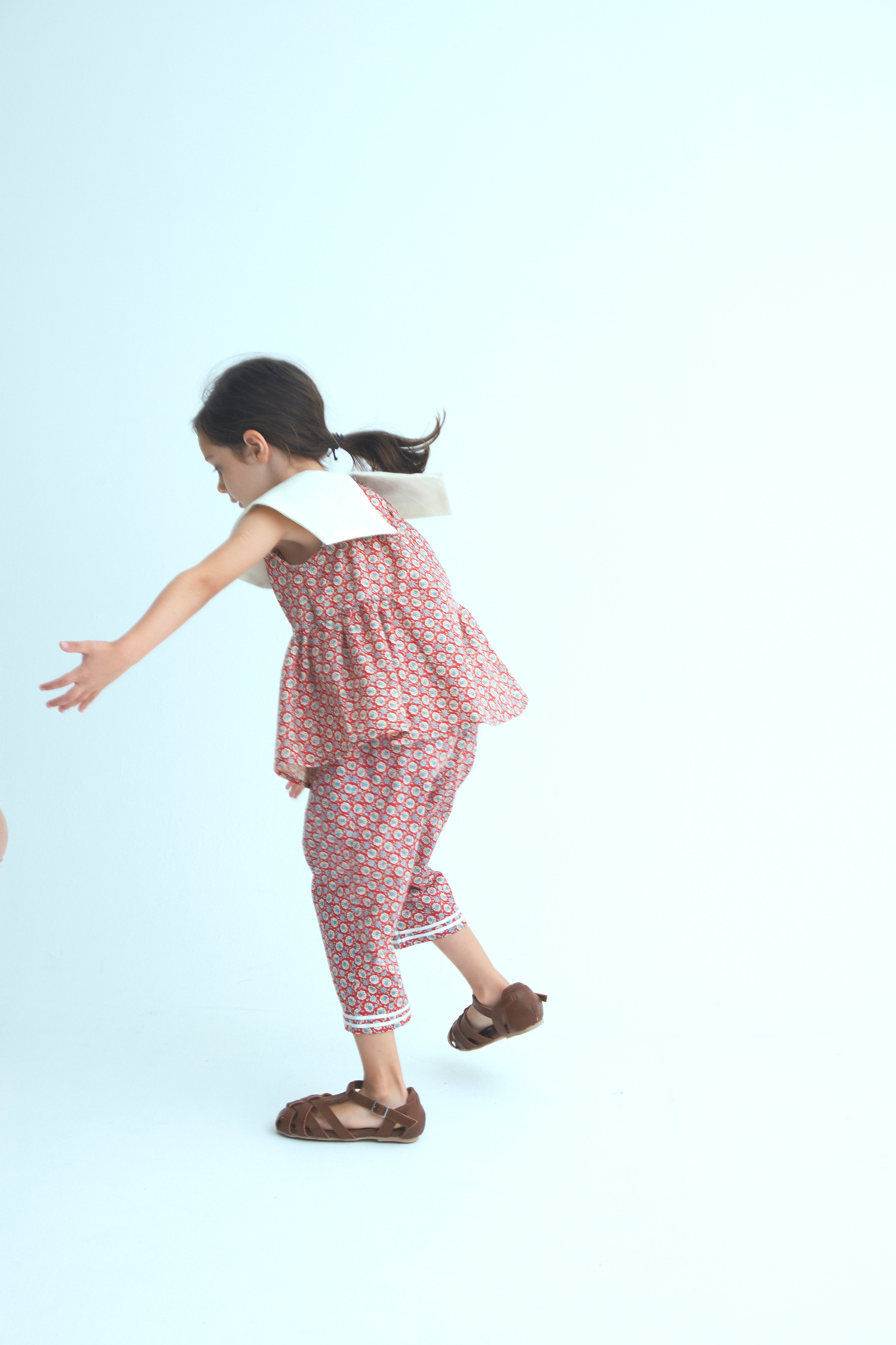 sailor long pants : flower red, flower navy