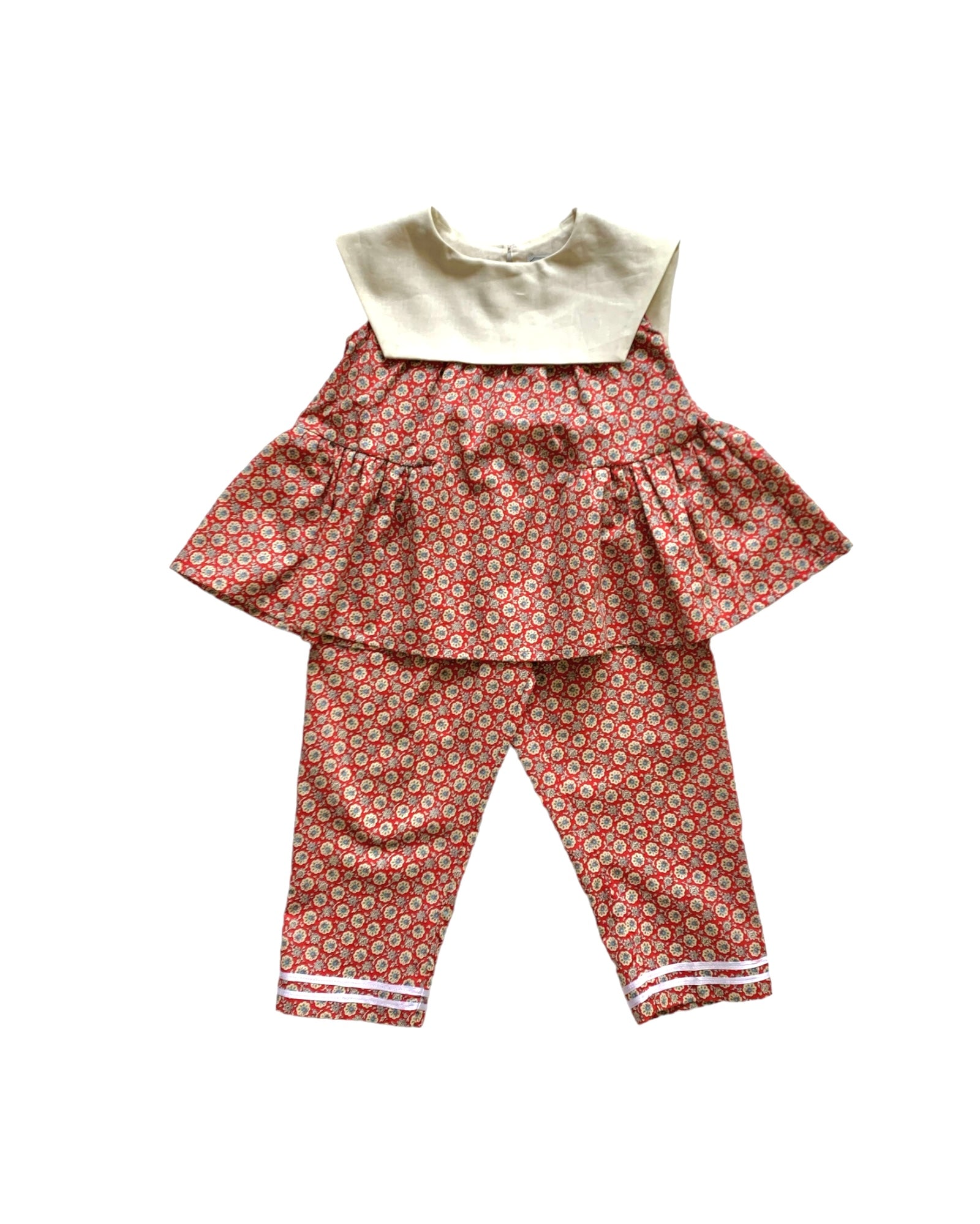sailor long pants : flower red, flower navy
